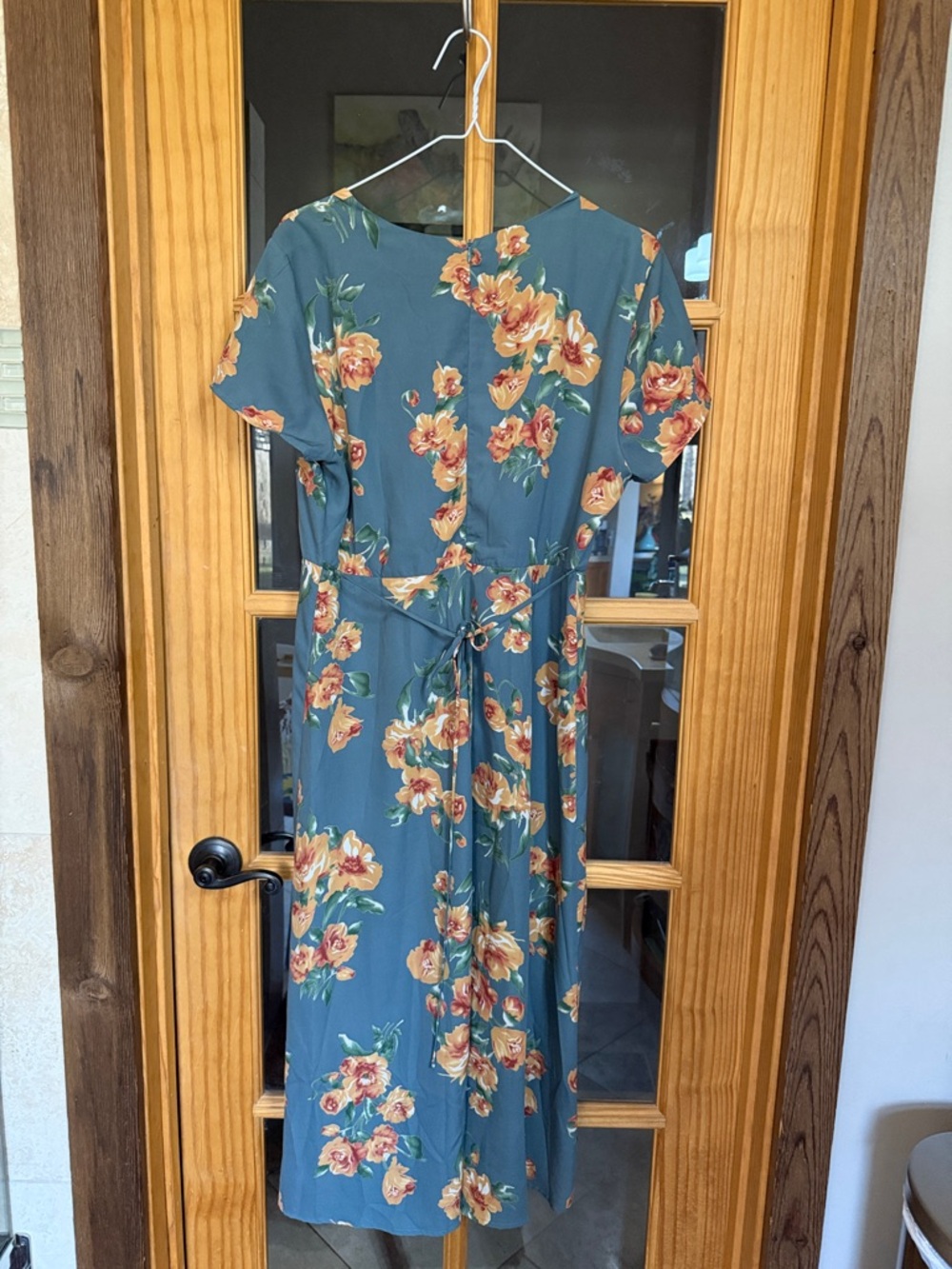 Lulu's Best Day of My Life dusty blue Floral Midi Dress with apricot Blooms - Picture 10 of 11